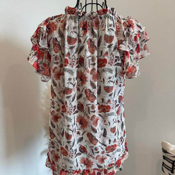 MISA Los Angeles Floral Sheer Ruffle Boho Chiffon Blouse Size Small - Picture 5 of 10